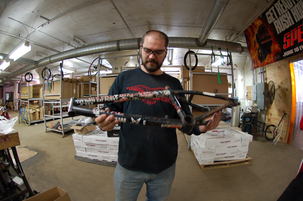 Dave, and the first Metal Bikes Kizz prototype he built years ago..